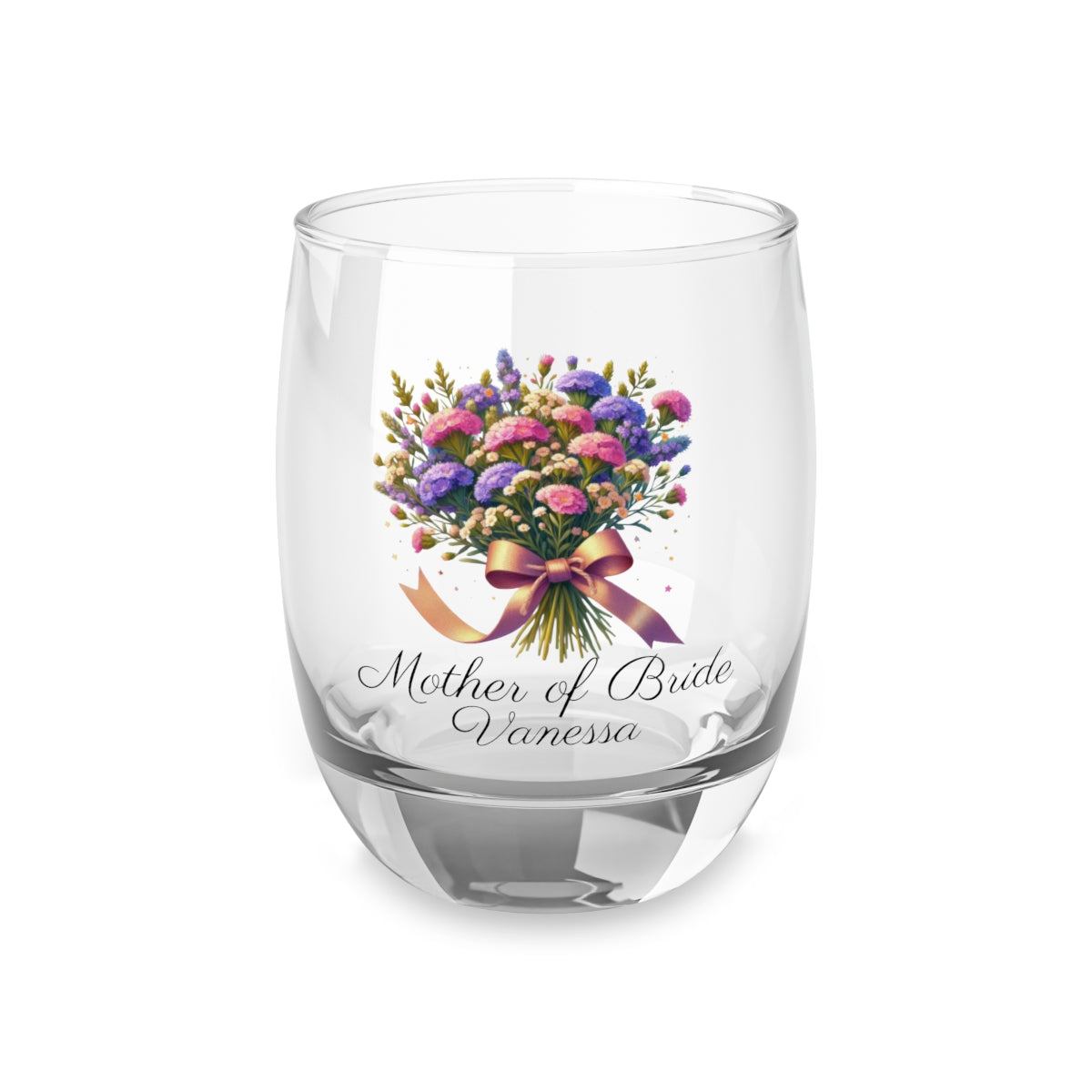 Personalised Floral Bouquet Wine Glass, Stemless Wine Glass, Whiskey Glass, Rocks Glass