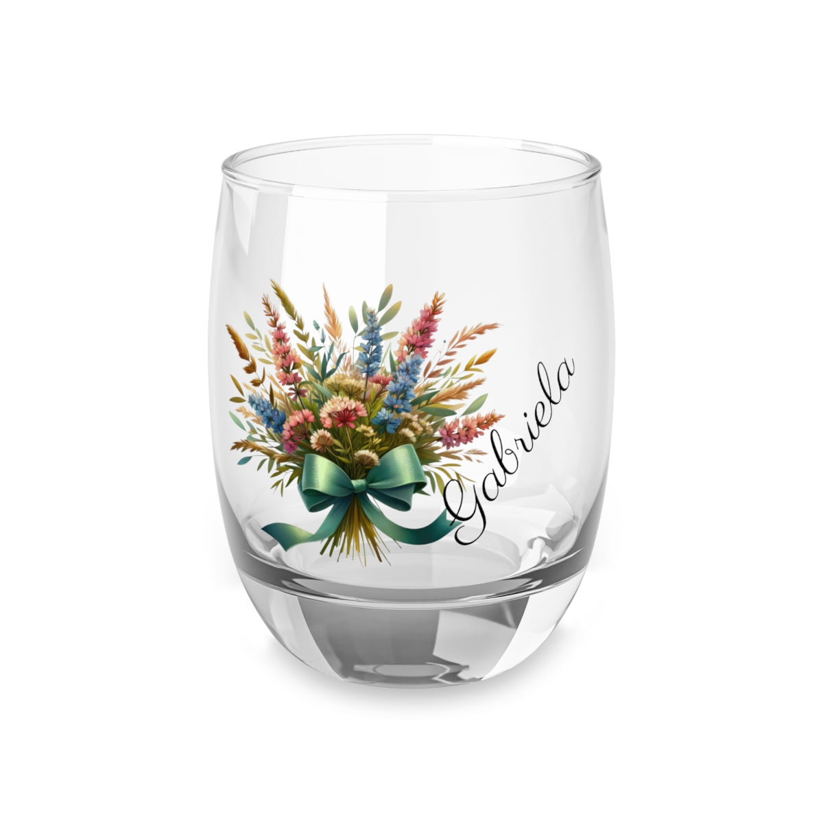 Personalised Floral Bouquet Wine Glass, Stemless Wine Glass, Whiskey Glass, Rocks Glass