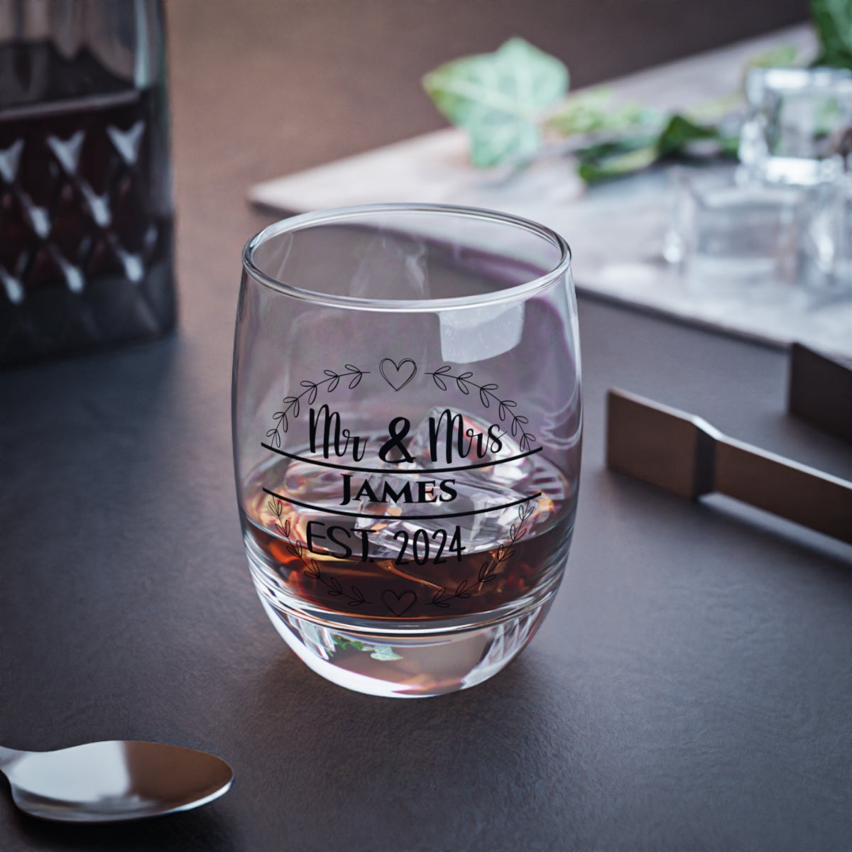 Mr And Mrs-19 Personalised Christmas Mr & Mrs Wine Glass 12oz, Whiskey Glass 6oz, Stemless Wine Glass 11.75oz, Rock Glass 10oz