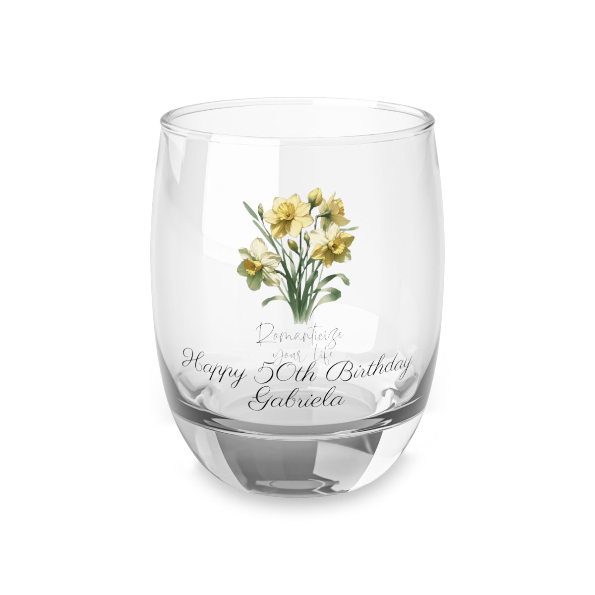 Daffodil-March Quote Personalised Floral Birthday Month Bouquet Wine Glass, Stemless Wine Glass, Whiskey Glass, Rocks Glass