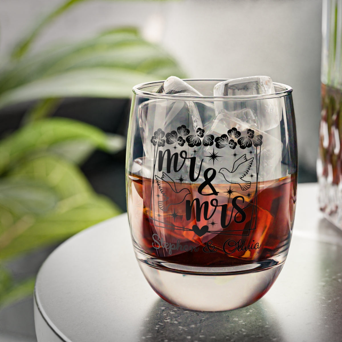 Mr And Mrs-12 Personalised Christmas Mr & Mrs Wine Glass 12oz, Whiskey Glass 6oz, Stemless Wine Glass 11.75oz, Rock Glass 10oz