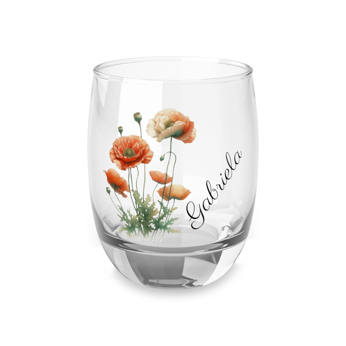 Poppy August Personalised Floral Birthday Month Bouquet Wine Glass, Stemless Wine Glass, Whiskey Glass, Rocks Glass