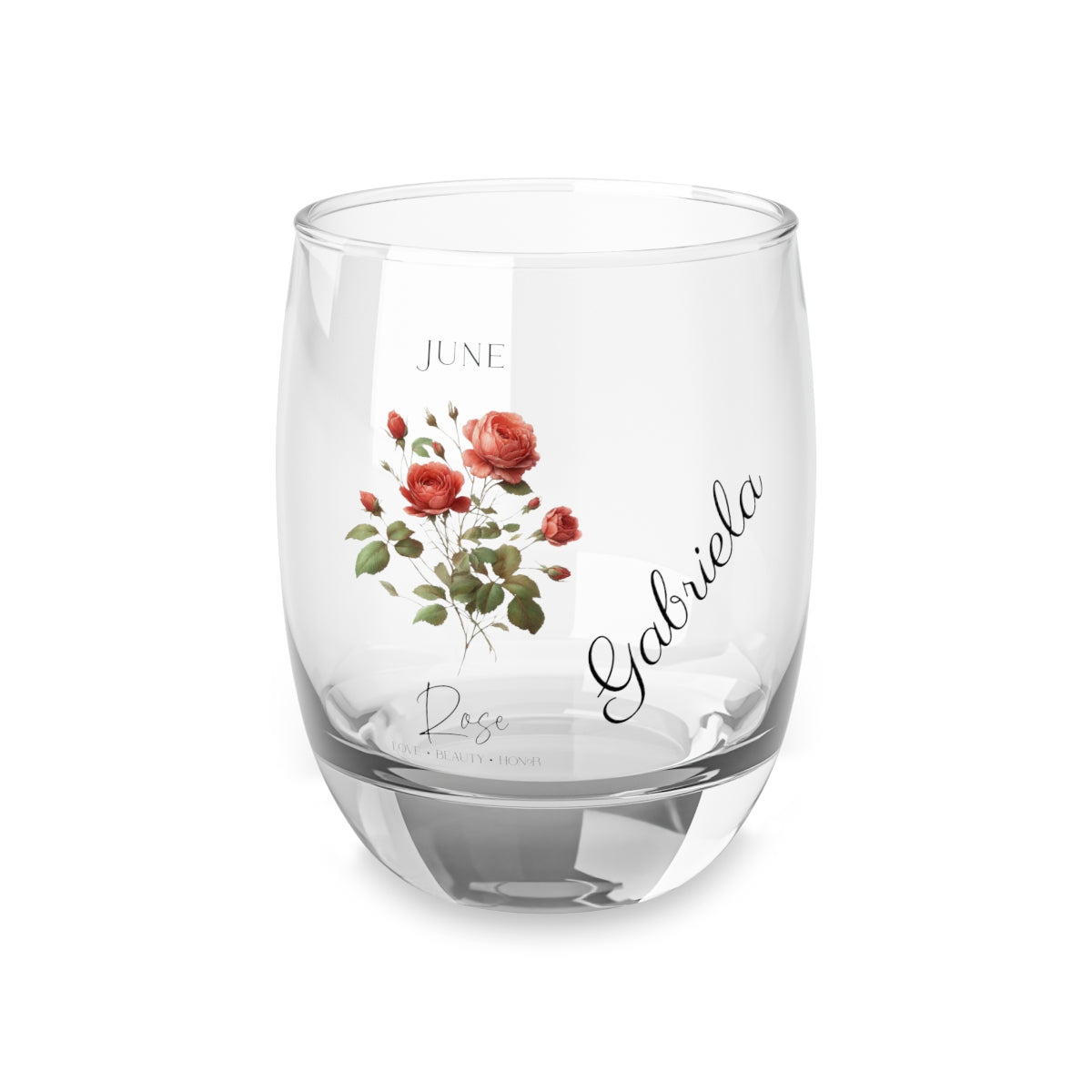Rose-June Personalised Floral Birthday Month Bouquet Wine Glass, Stemless Wine Glass, Whiskey Glass, Rocks Glass