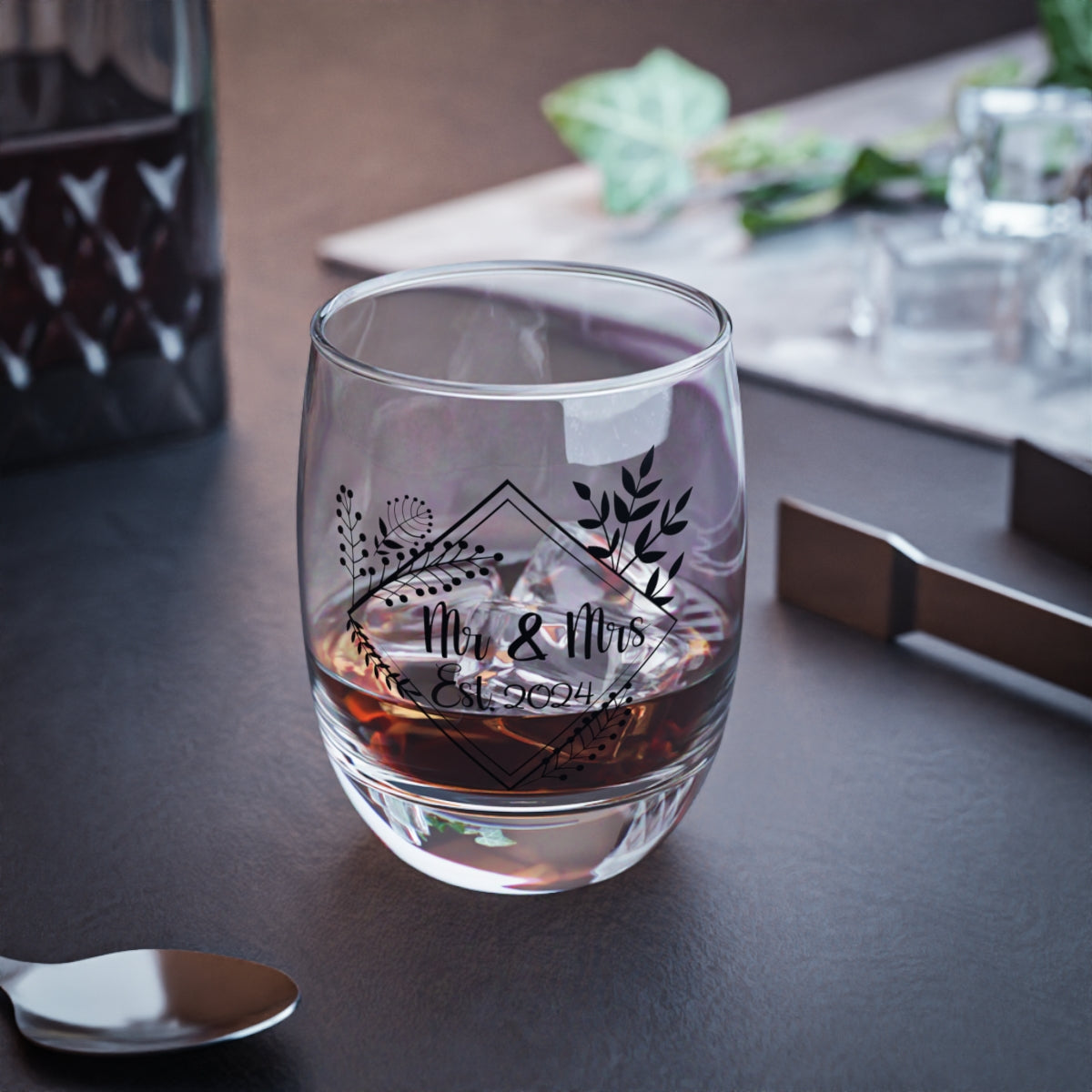 Mr And Mrs-14 Personalised Christmas Mr & Mrs Wine Glass 12oz, Whiskey Glass 6oz, Stemless Wine Glass 11.75oz, Rock Glass 10oz