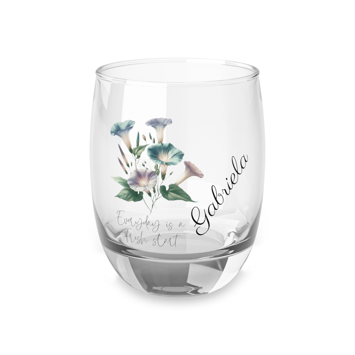 MorningGlory-September Quote Personalised Floral Birthday Month Bouquet Wine Glass, Stemless Wine Glass, Whiskey Glass, Rocks Glass