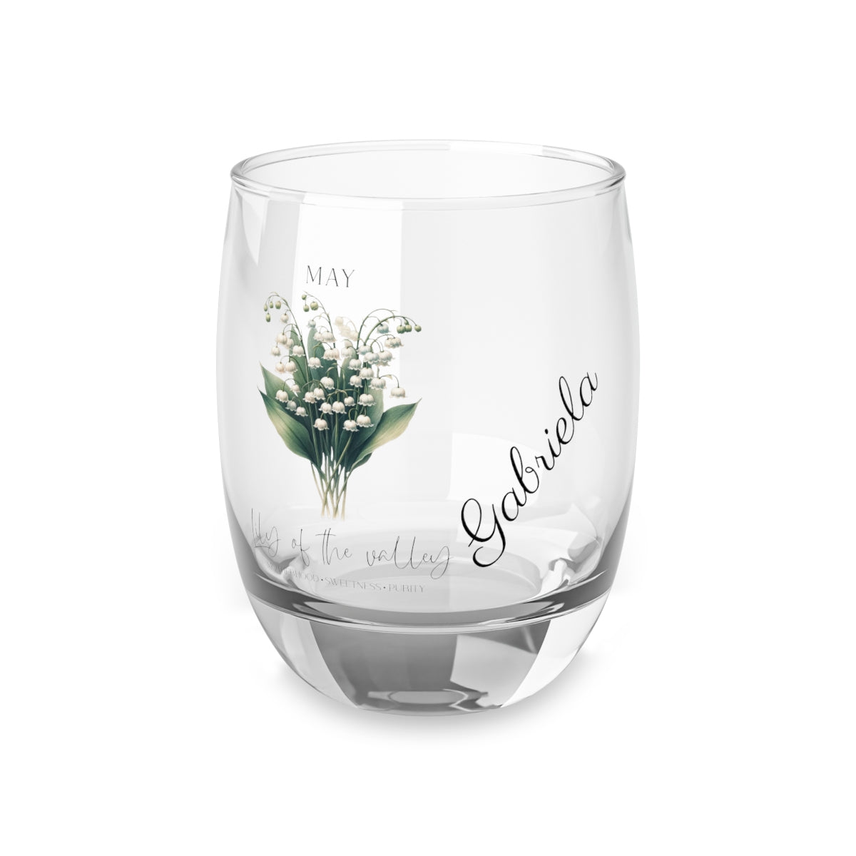 Lily of the valley-May Personalised Floral Birthday Month Bouquet Wine Glass, Stemless Wine Glass, Whiskey Glass, Rocks Glass