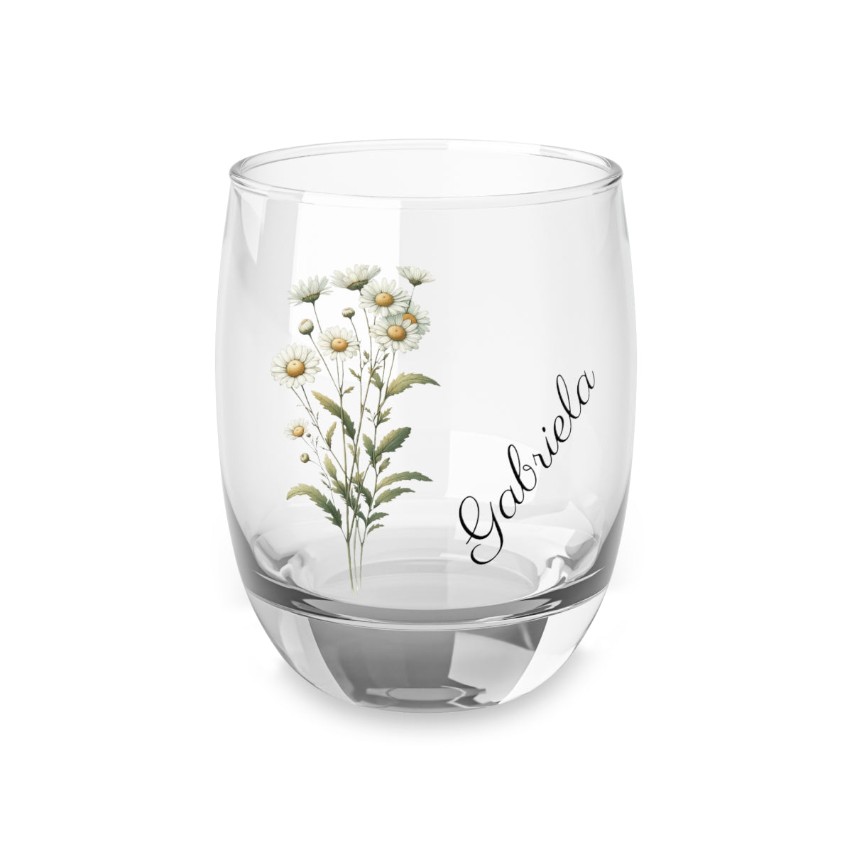 Daisy April Personalised Floral Birthday Month Bouquet Wine Glass, Stemless Wine Glass, Whiskey Glass, Rocks Glass