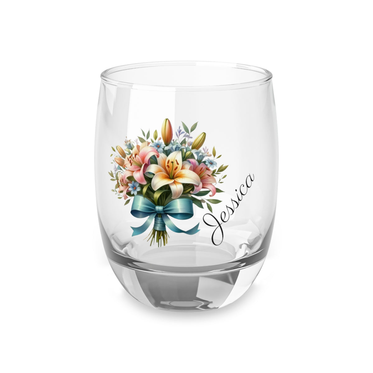 Personalised Floral Bouquet Wine Glass, Stemless Wine Glass, Whiskey Glass, Rocks Glass