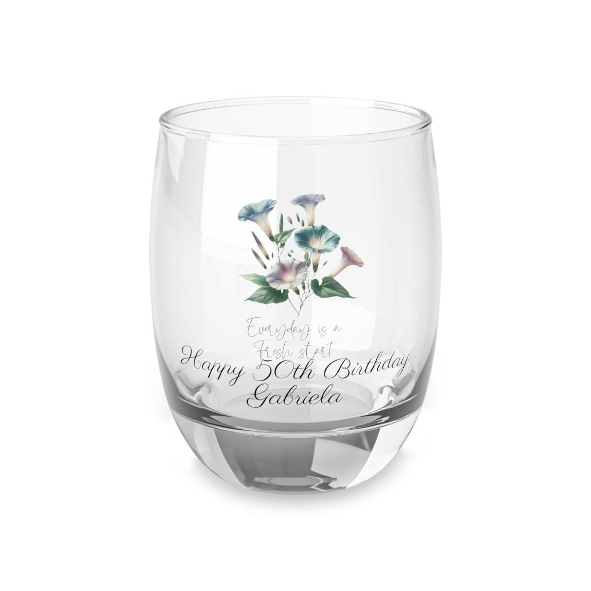 MorningGlory-September Quote Personalised Floral Birthday Month Bouquet Wine Glass, Stemless Wine Glass, Whiskey Glass, Rocks Glass