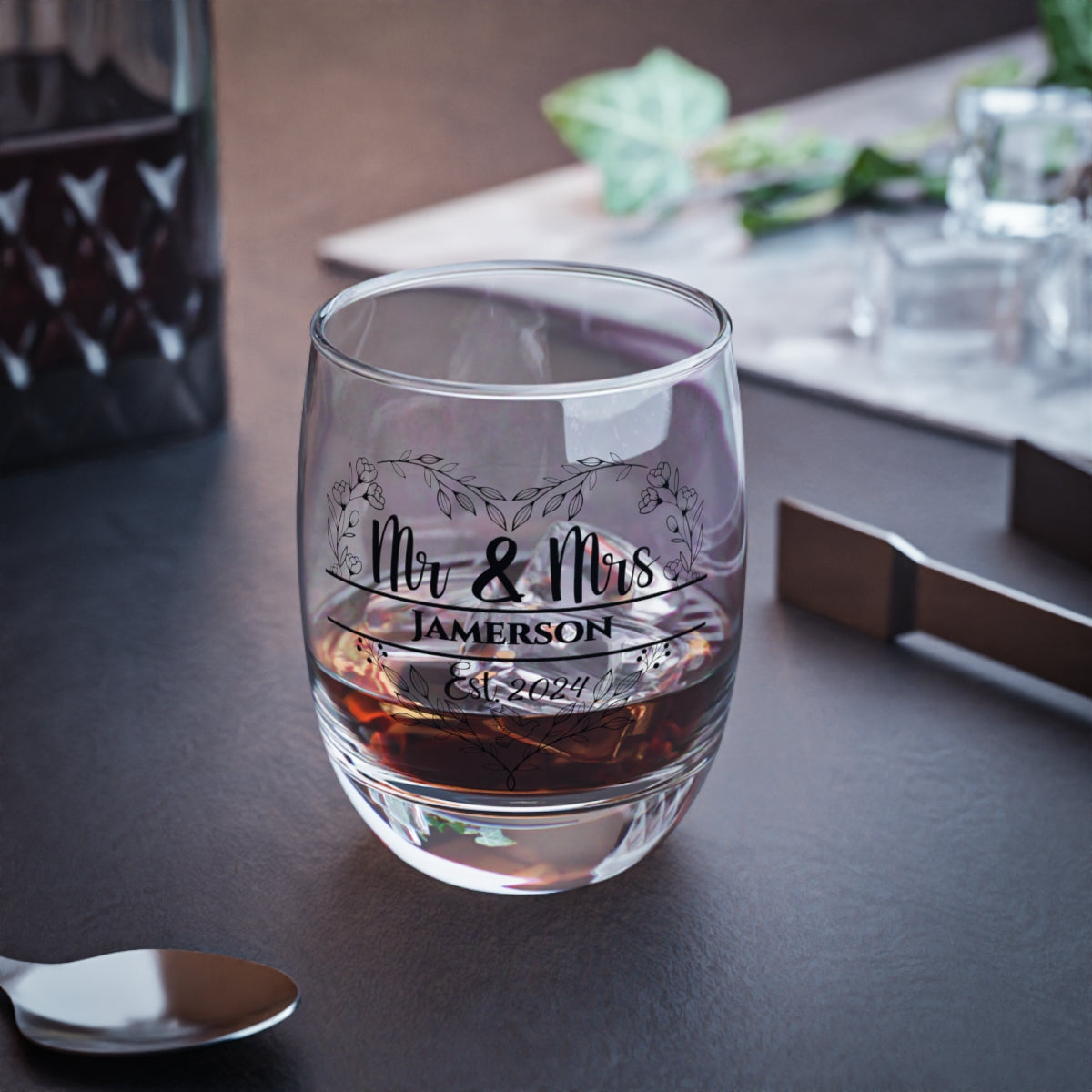 Mr And Mrs-21 Personalised Christmas Mr & Mrs Wine Glass 12oz, Whiskey Glass 6oz, Stemless Wine Glass 11.75oz, Rock Glass 10oz