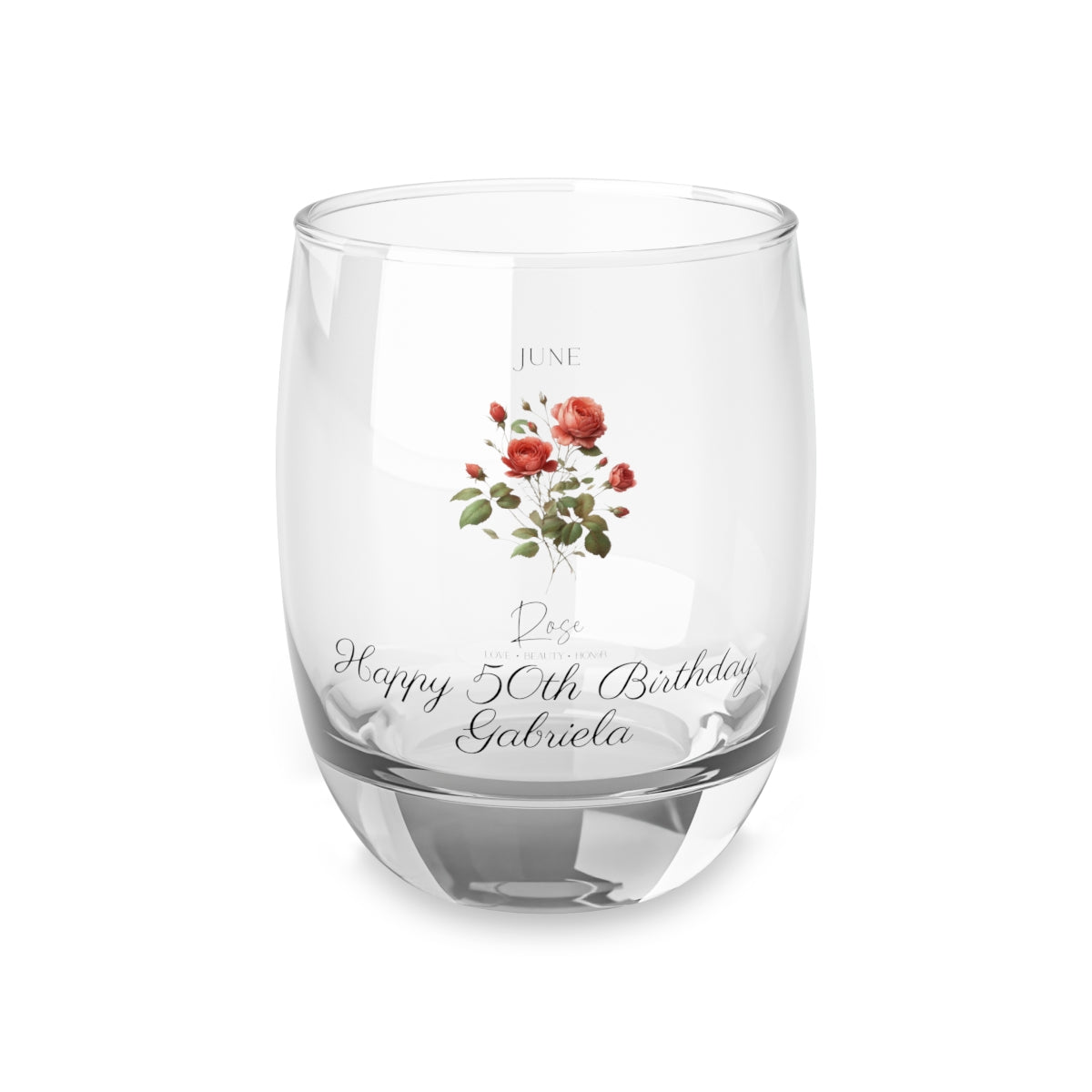Rose-June Personalised Floral Birthday Month Bouquet Wine Glass, Stemless Wine Glass, Whiskey Glass, Rocks Glass