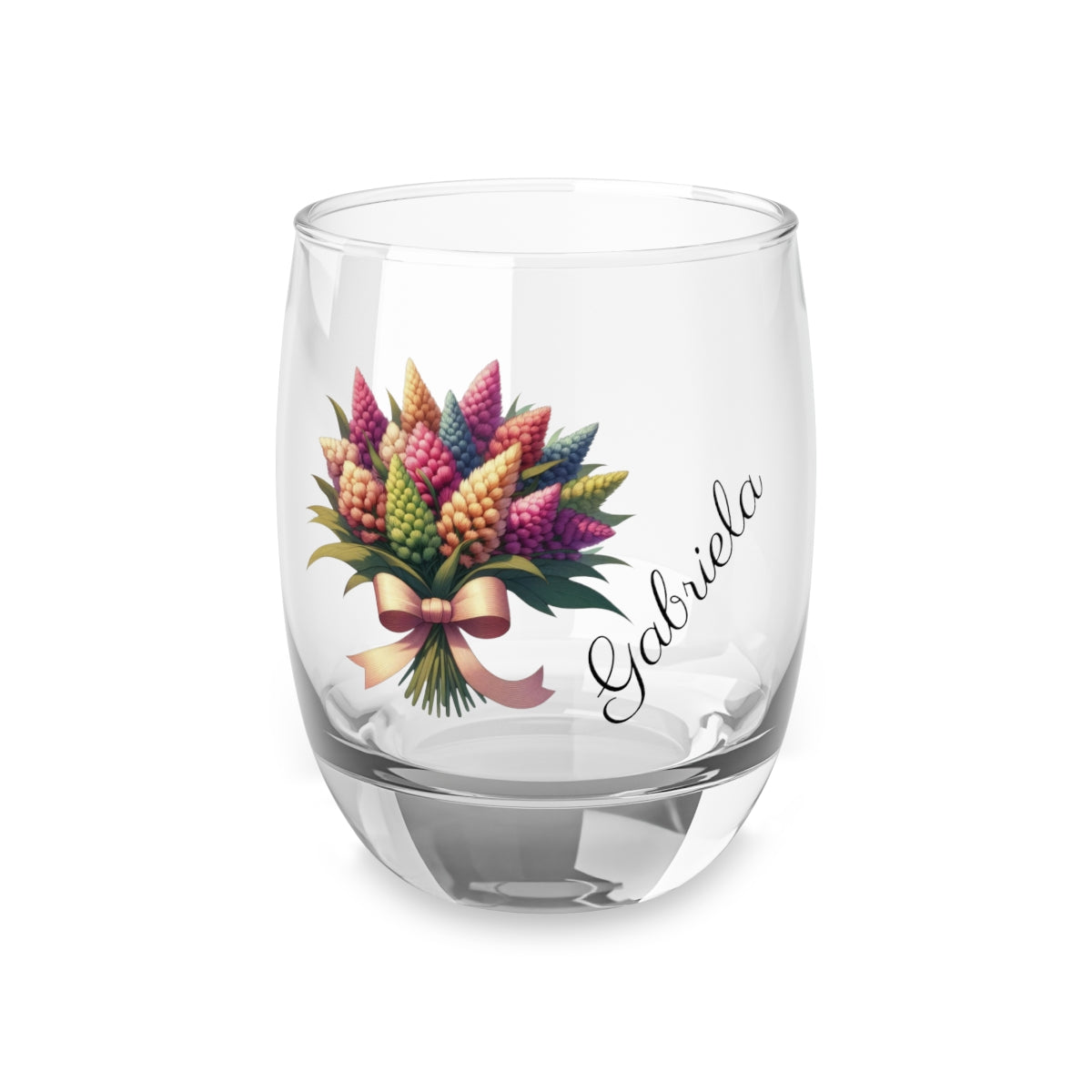 Personalised Floral Bouquet Wine Glass, Stemless Wine Glass, Whiskey Glass, Rocks Glass