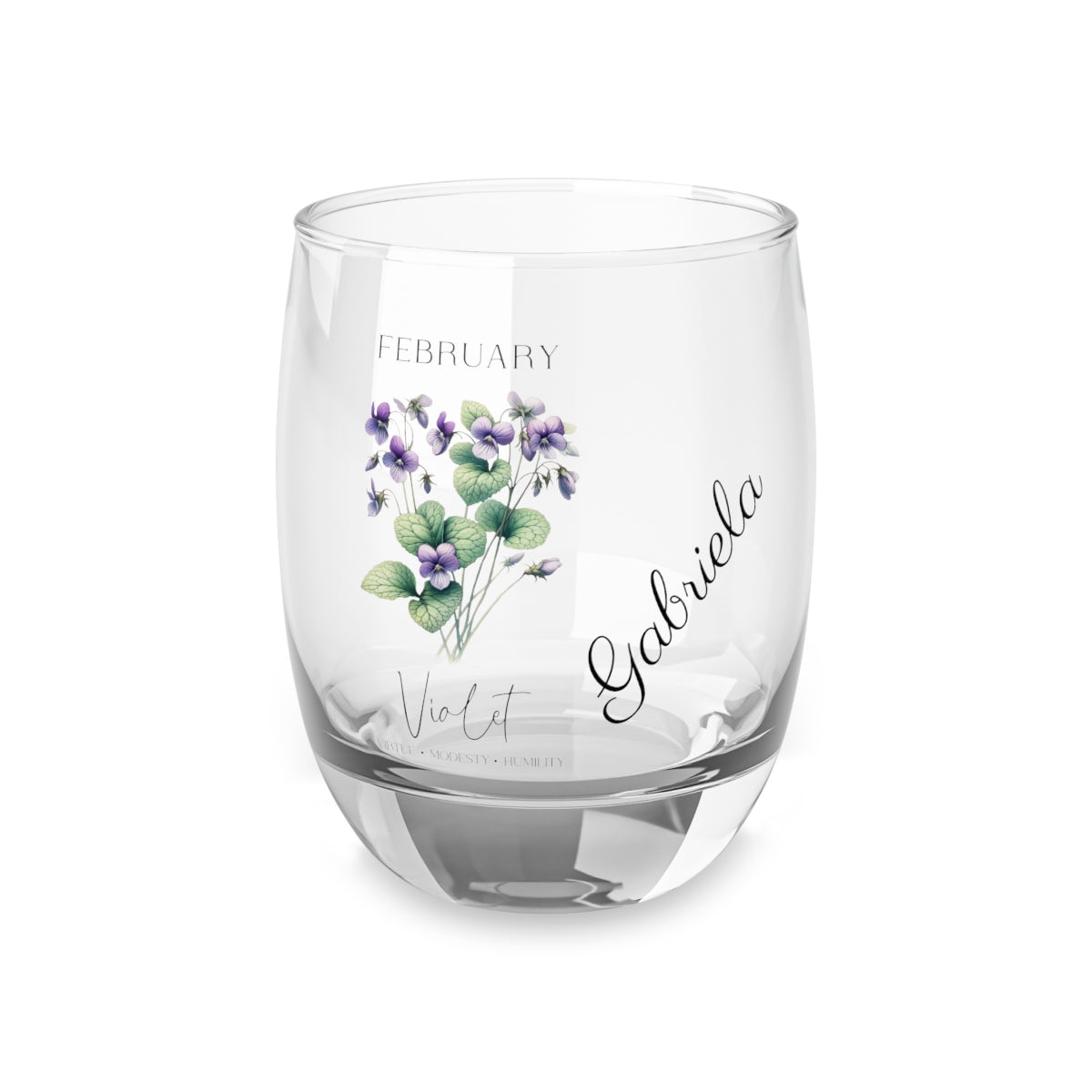 Violet-February Personalised Floral Birthday Month Bouquet Wine Glass, Stemless Wine Glass, Whiskey Glass, Rocks Glass