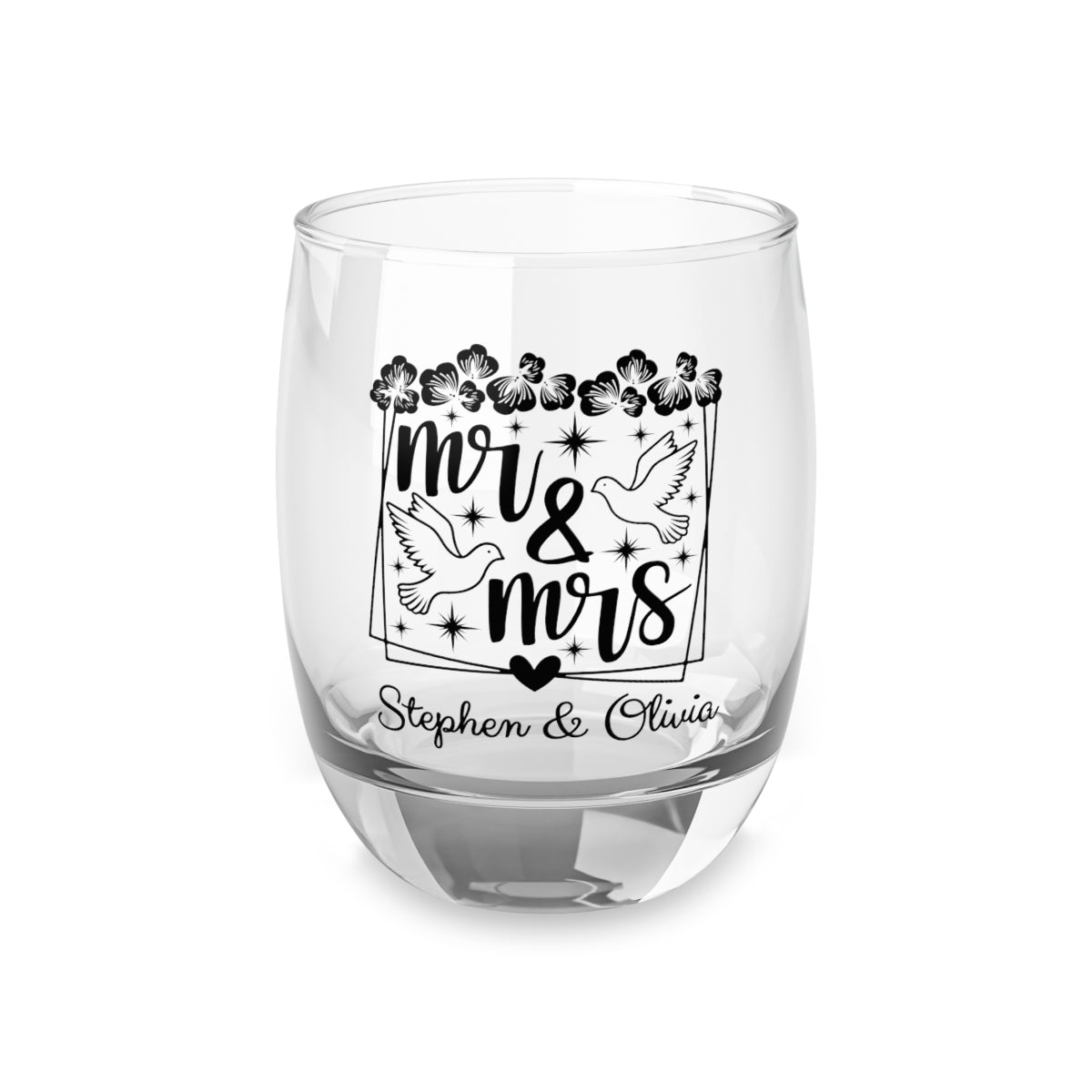 Mr And Mrs-12 Personalised Christmas Mr & Mrs Wine Glass 12oz, Whiskey Glass 6oz, Stemless Wine Glass 11.75oz, Rock Glass 10oz