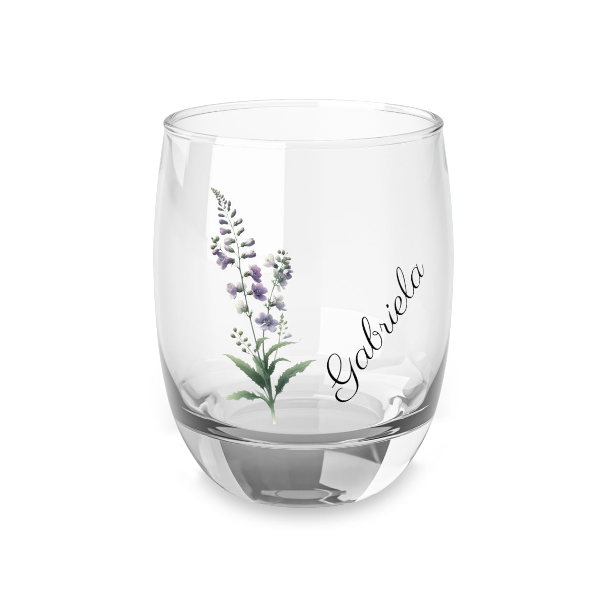 Larkspur July Personalised Floral Birthday Month Bouquet Wine Glass, Stemless Wine Glass, Whiskey Glass, Rocks Glass