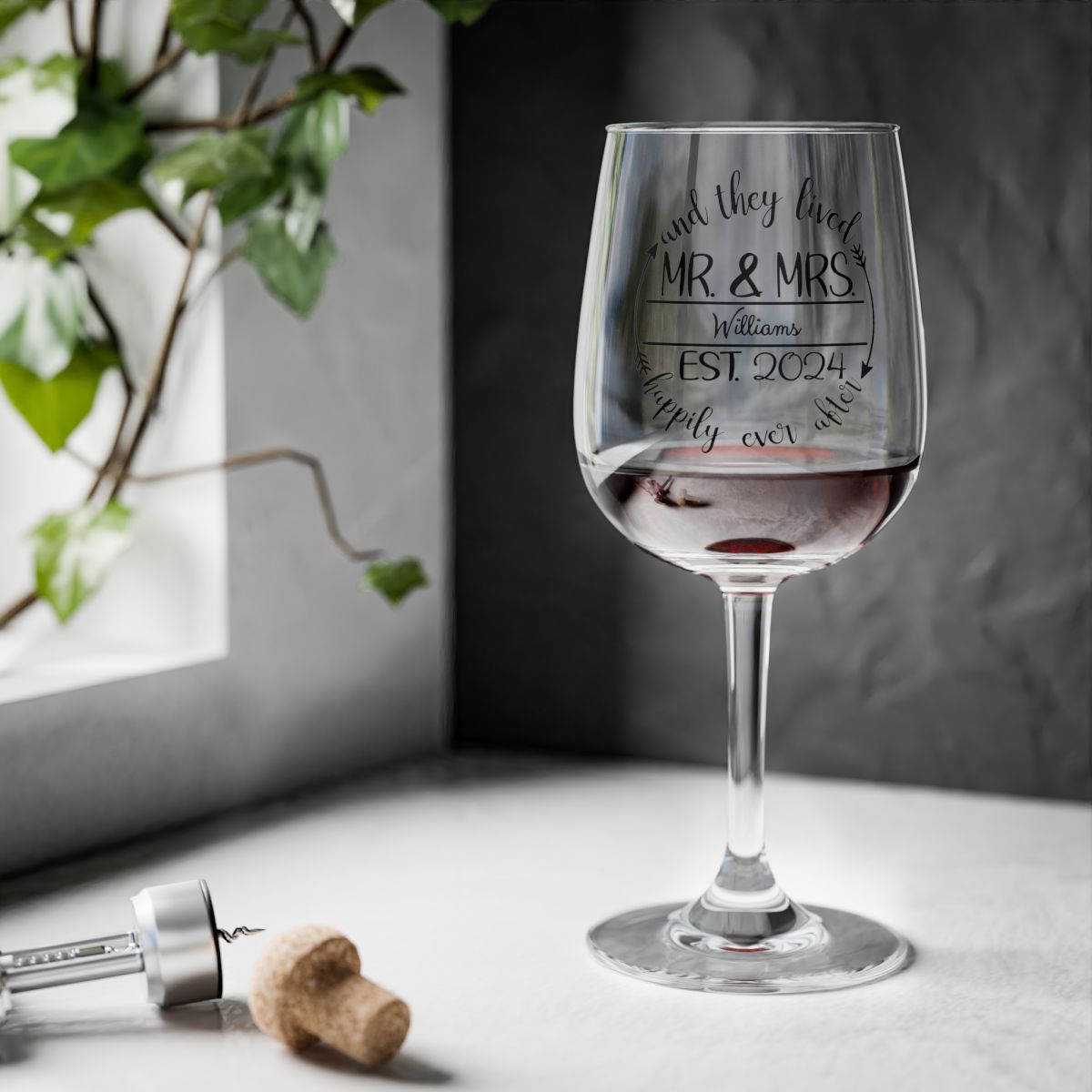 Mr And Mrs-15 Personalised Christmas Mr & Mrs Wine Glass 12oz, Whiskey Glass 6oz, Stemless Wine Glass 11.75oz, Rock Glass 10oz