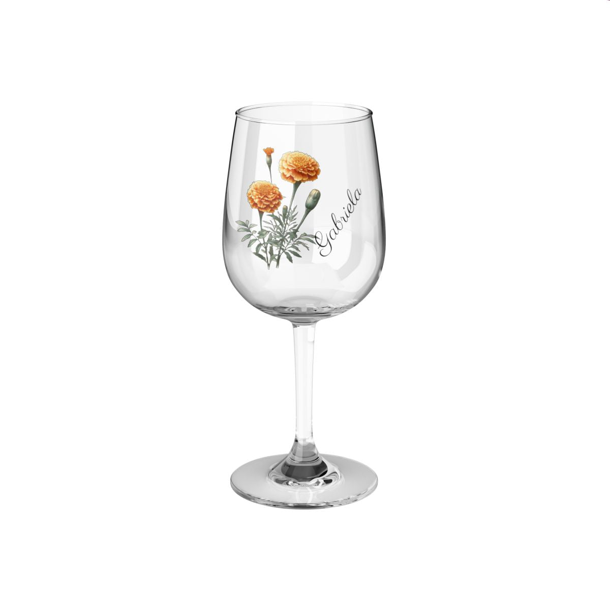 Marigold October Personalised Floral Birthday Month Bouquet Wine Glass, Stemless Wine Glass, Whiskey Glass, Rocks Glass