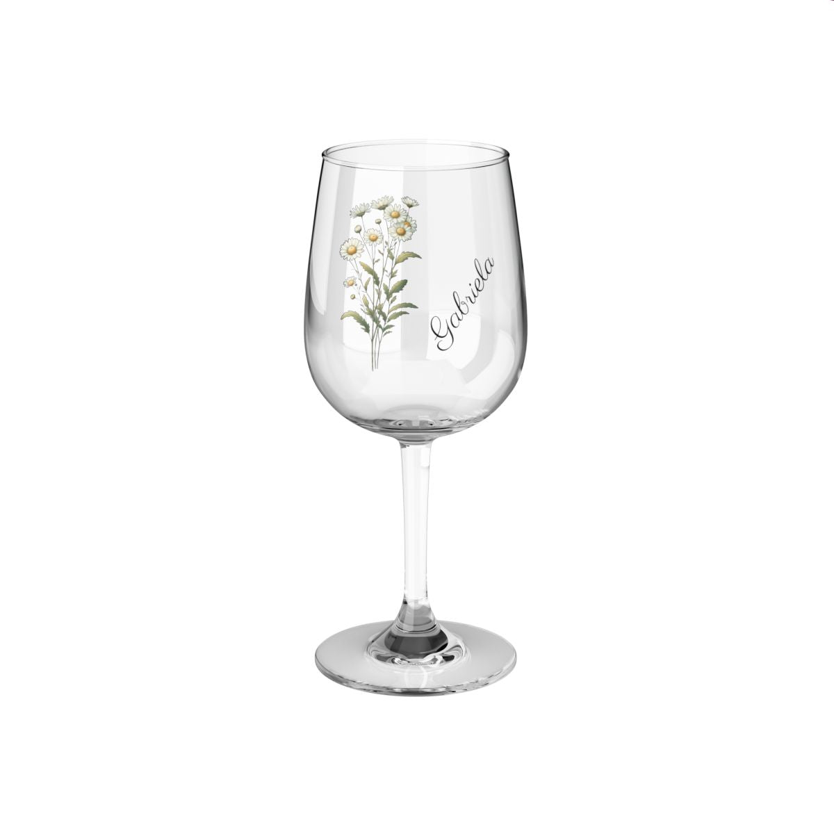 Daisy April Personalised Floral Birthday Month Bouquet Wine Glass, Stemless Wine Glass, Whiskey Glass, Rocks Glass