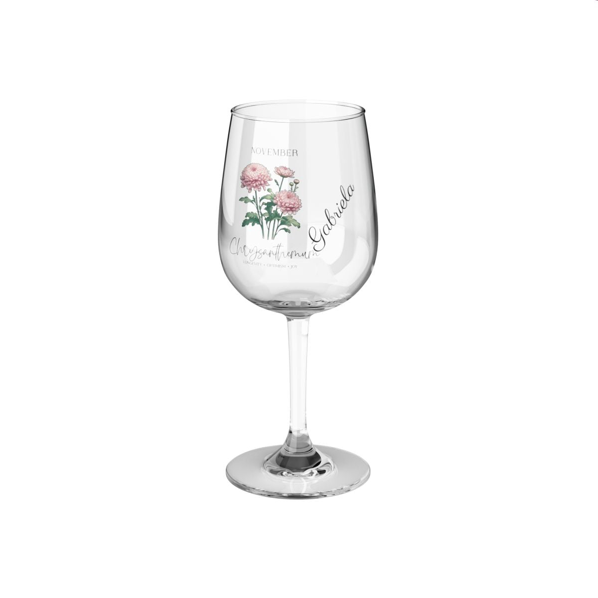 Chrysanthemum-November Personalised Floral Birthday Month Bouquet Wine Glass, Stemless Wine Glass, Whiskey Glass, Rocks Glass