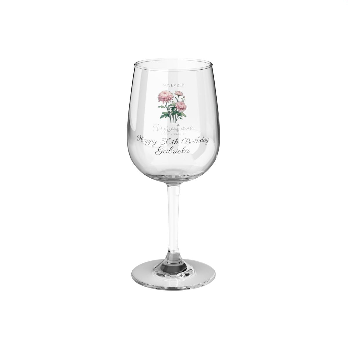 Chrysanthemum-November Personalised Floral Birthday Month Bouquet Wine Glass, Stemless Wine Glass, Whiskey Glass, Rocks Glass