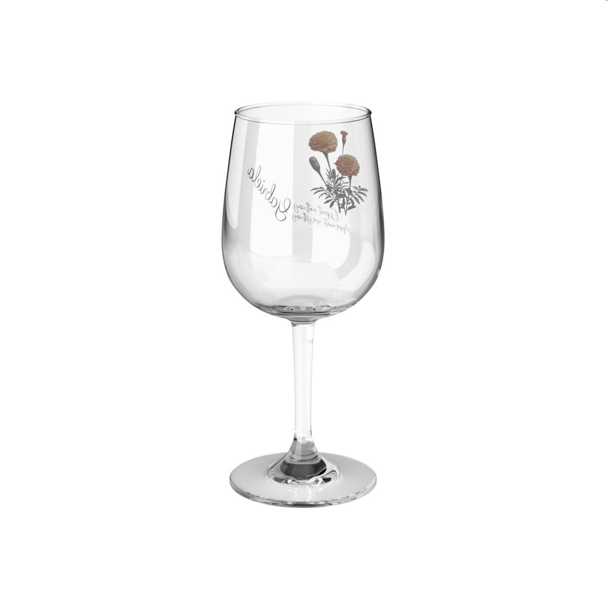 Marigold-October Quote Personalised Floral Birthday Month Bouquet Wine Glass, Stemless Wine Glass, Whiskey Glass, Rocks Glass