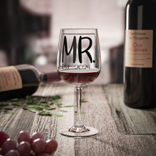 Mr And Mrs 1 Personalised Christmas Mr & Mrs Wine Glass 12oz, Whiskey Glass 6oz, Stemless Wine Glass 11.75oz, Rock Glass 10oz