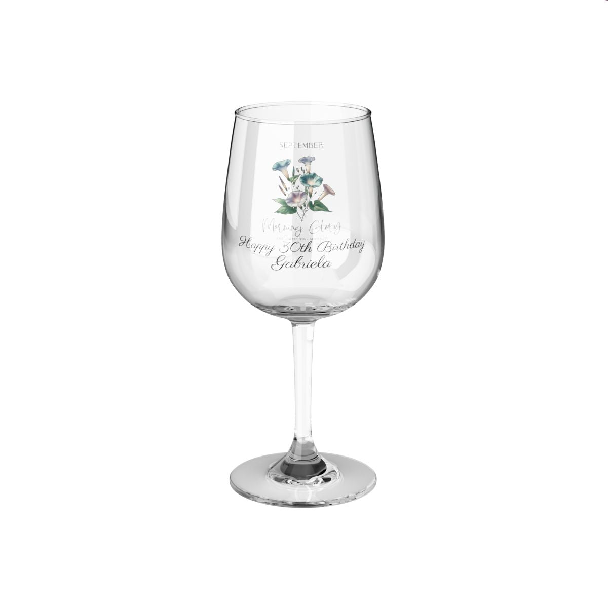 MorningGlory-September Personalised Floral Birthday Month Bouquet Wine Glass, Stemless Wine Glass, Whiskey Glass, Rocks Glass