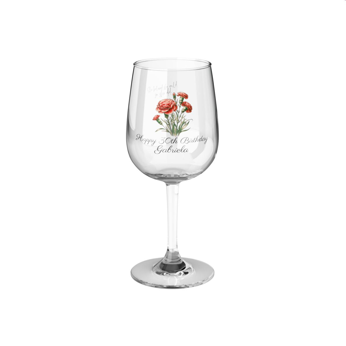 Carnation-January Quote Personalised Floral Birthday Month Bouquet Wine Glass, Stemless Wine Glass, Whiskey Glass, Rocks Glass