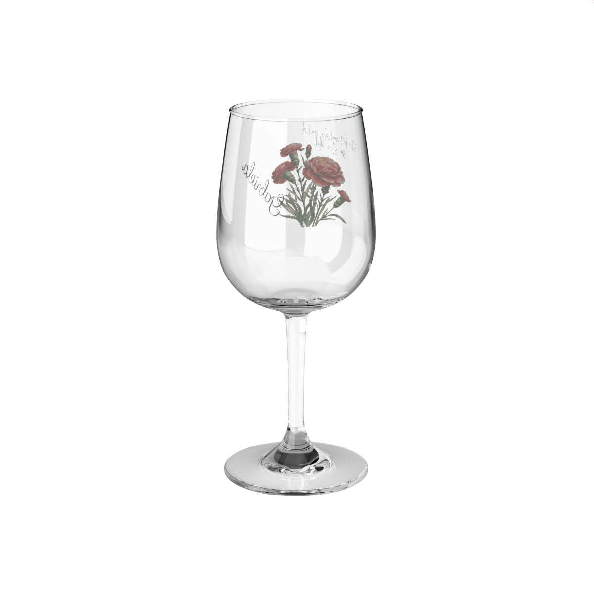 Carnation-January Quote Personalised Floral Birthday Month Bouquet Wine Glass, Stemless Wine Glass, Whiskey Glass, Rocks Glass