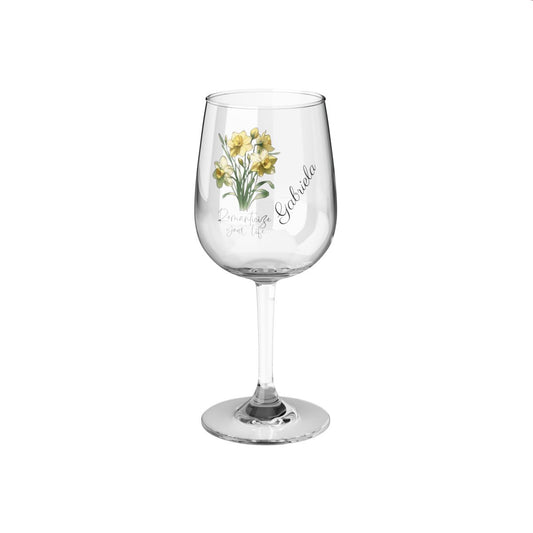 Daffodil-March Quote Personalised Floral Birthday Month Bouquet Wine Glass, Stemless Wine Glass, Whiskey Glass, Rocks Glass