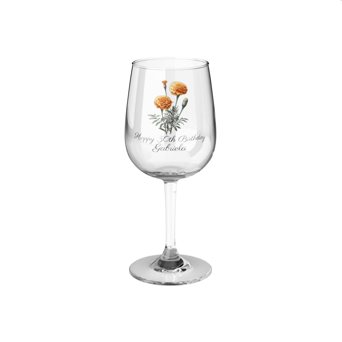 Marigold October Personalised Floral Birthday Month Bouquet Wine Glass, Stemless Wine Glass, Whiskey Glass, Rocks Glass