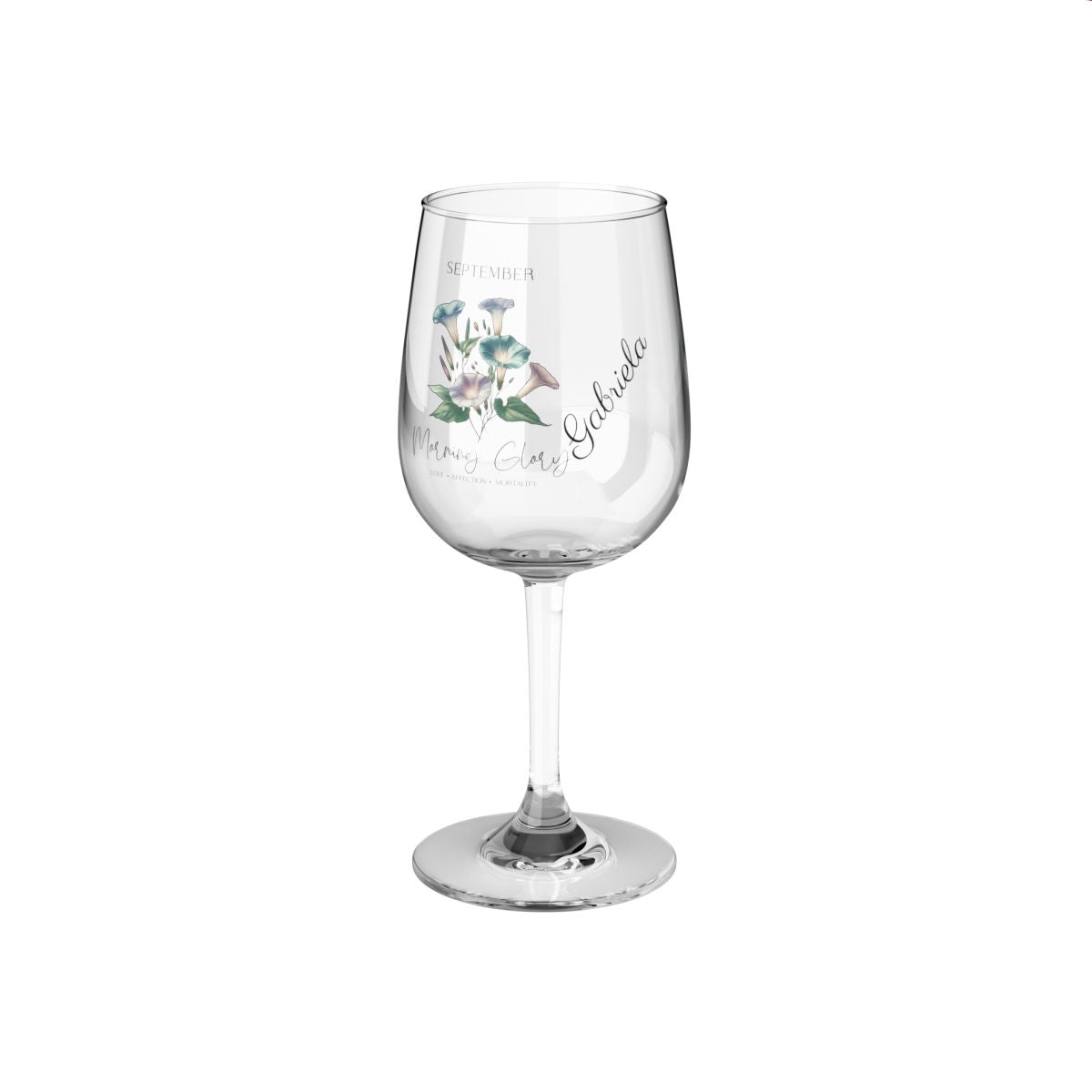 MorningGlory-September Personalised Floral Birthday Month Bouquet Wine Glass, Stemless Wine Glass, Whiskey Glass, Rocks Glass