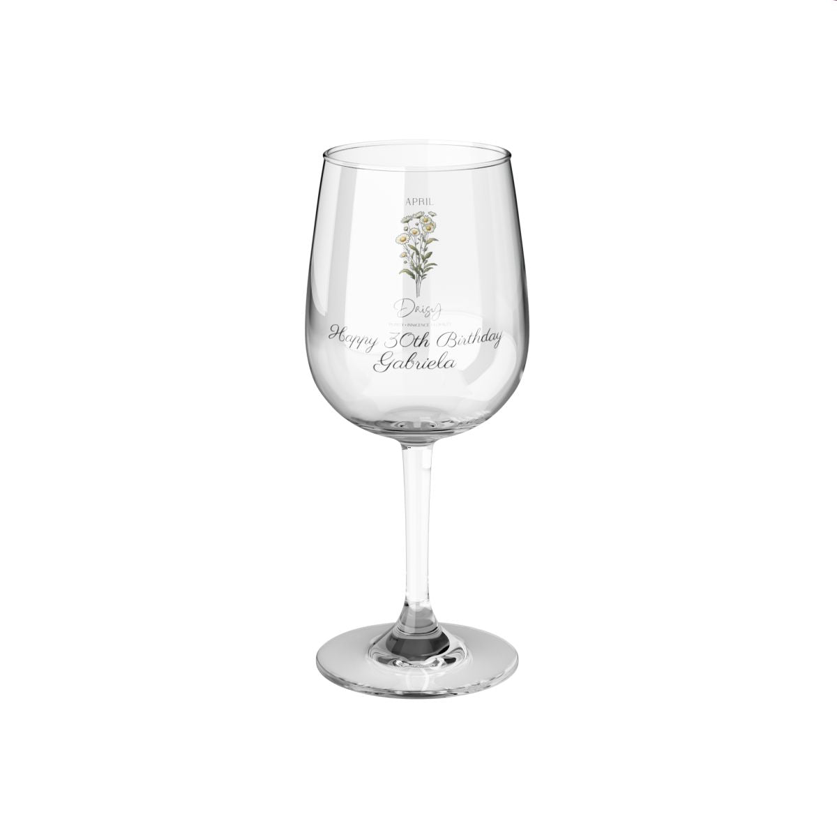 Daisy-April Personalised Floral Birthday Month Bouquet Wine Glass, Stemless Wine Glass, Whiskey Glass, Rocks Glass