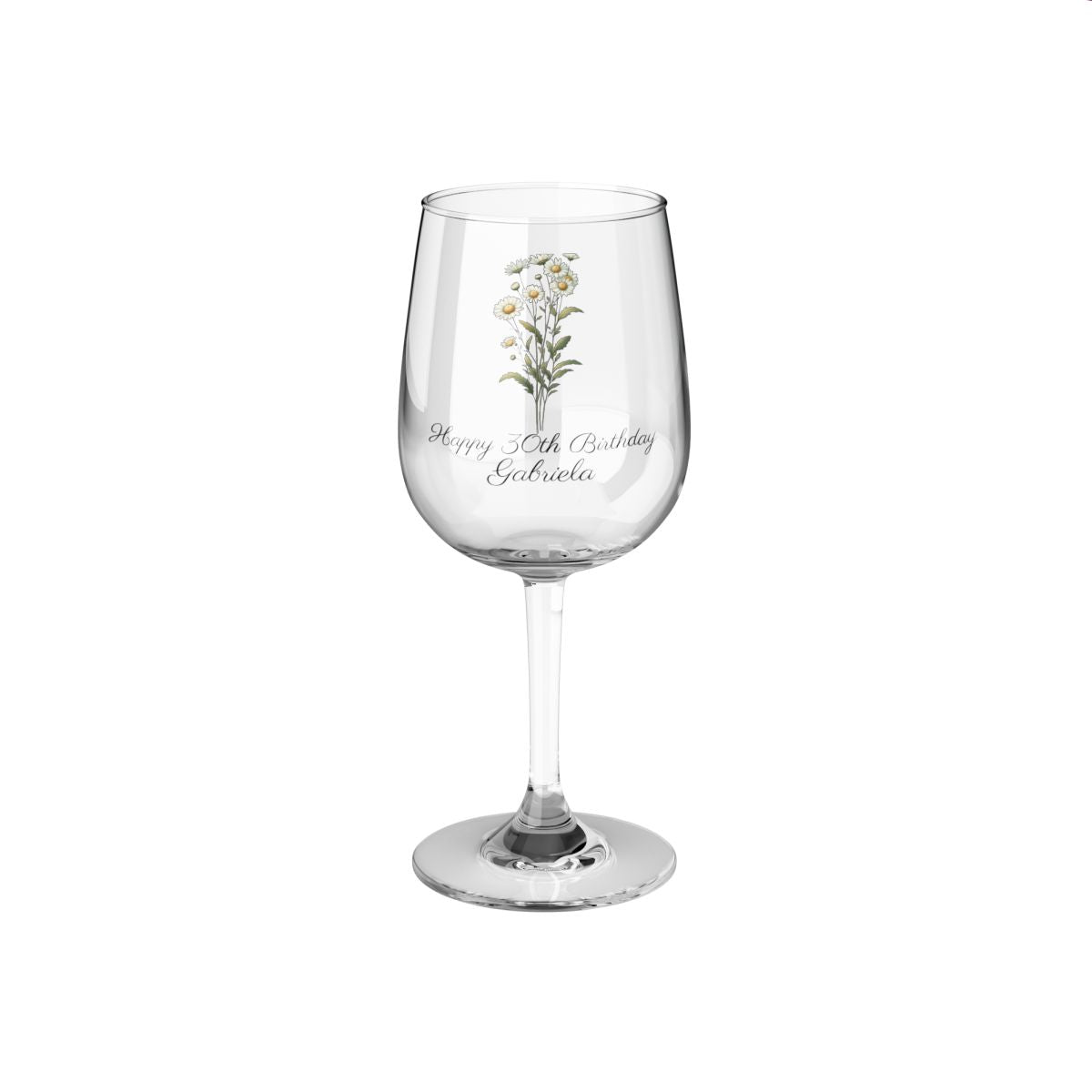 Daisy April Personalised Floral Birthday Month Bouquet Wine Glass, Stemless Wine Glass, Whiskey Glass, Rocks Glass