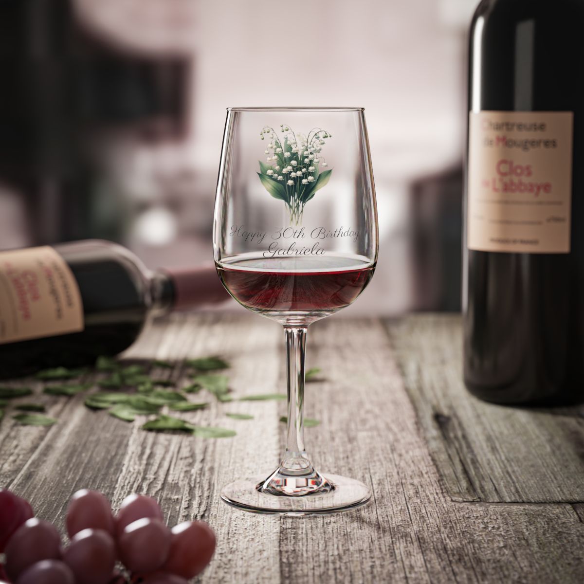 Lily of the valley May Personalised Floral Birthday Month Bouquet Wine Glass, Stemless Wine Glass, Whiskey Glass, Rocks Glass
