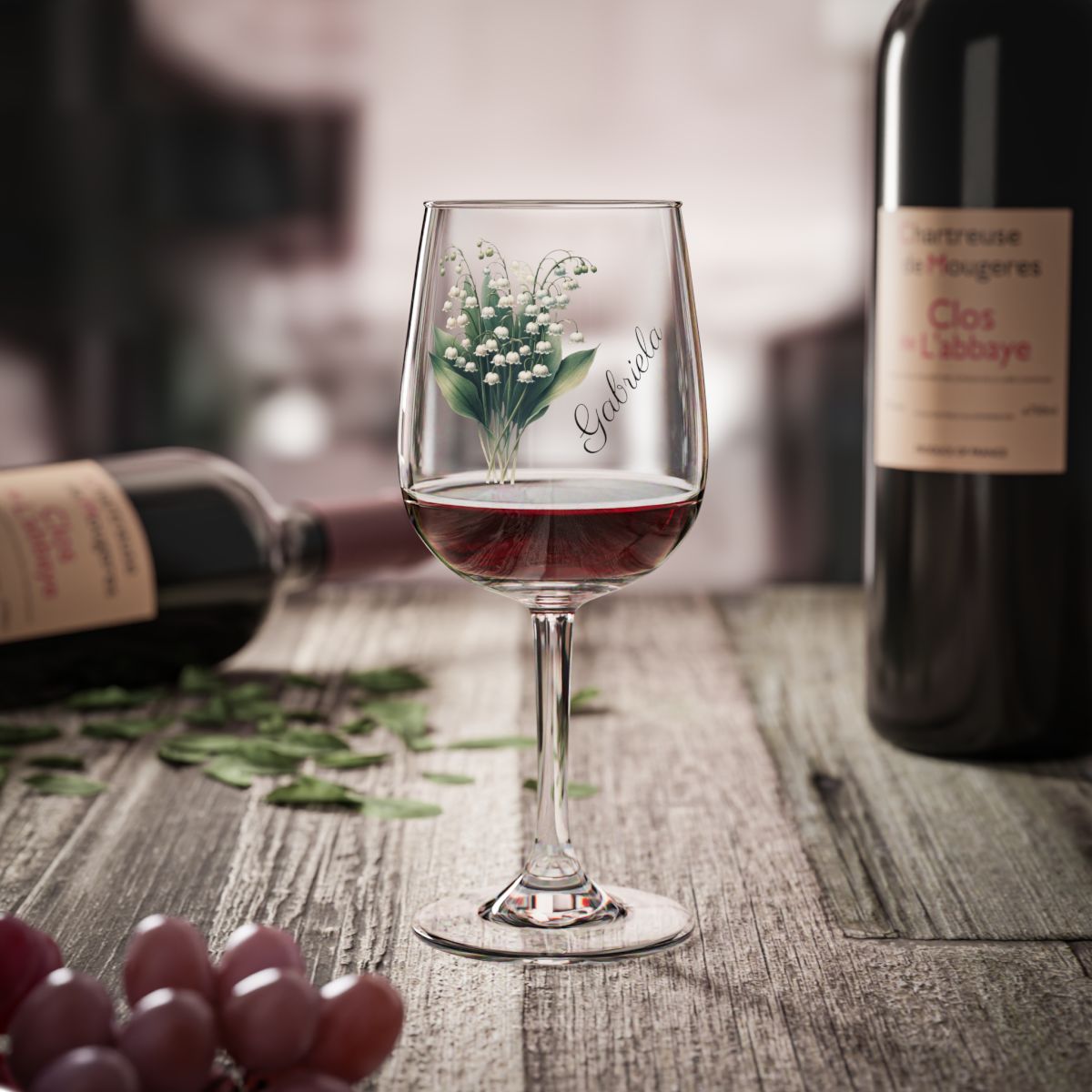 Lily of the valley May Personalised Floral Birthday Month Bouquet Wine Glass, Stemless Wine Glass, Whiskey Glass, Rocks Glass