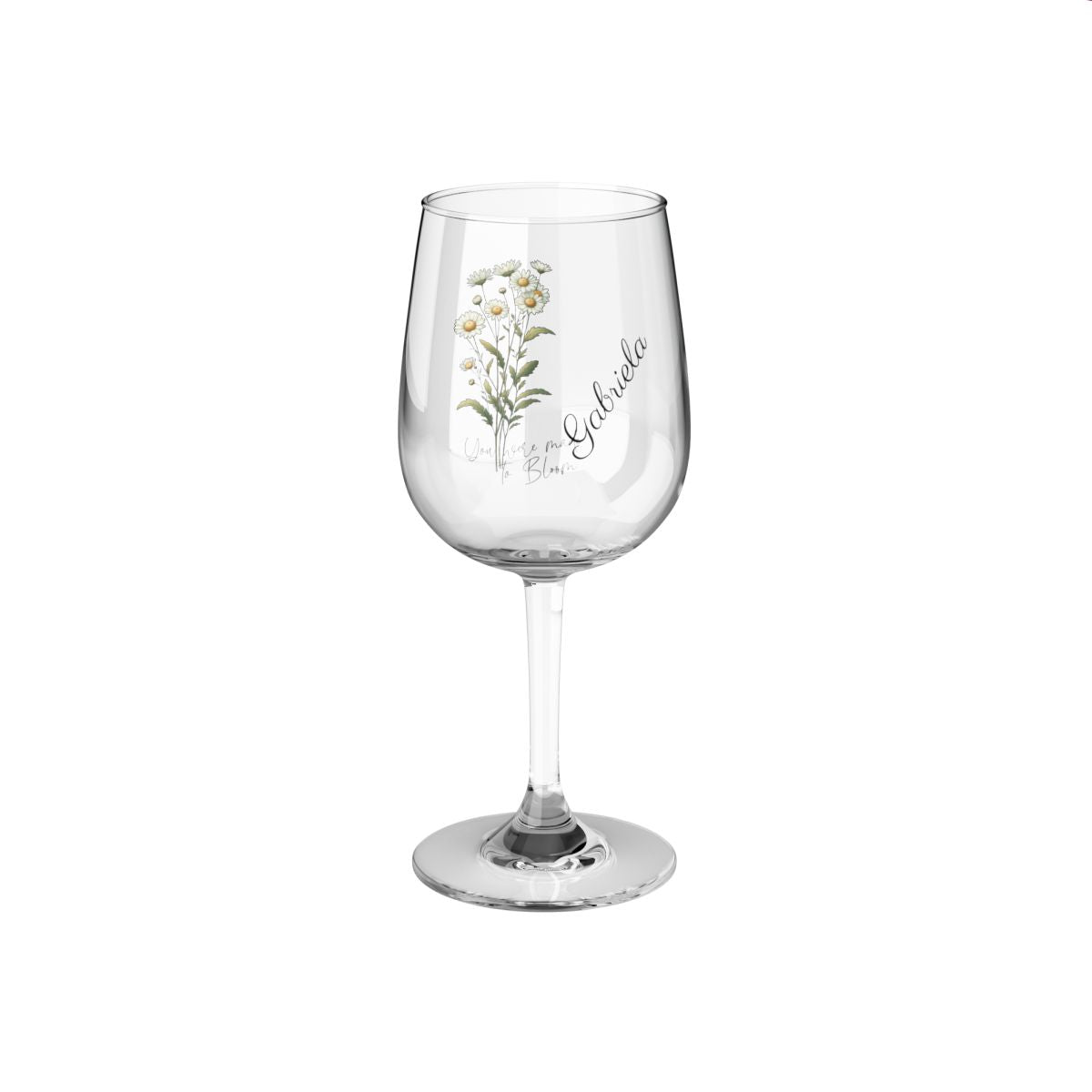 Daisy-April Quote Personalised Floral Birthday Month Bouquet Wine Glass, Stemless Wine Glass, Whiskey Glass, Rocks Glass