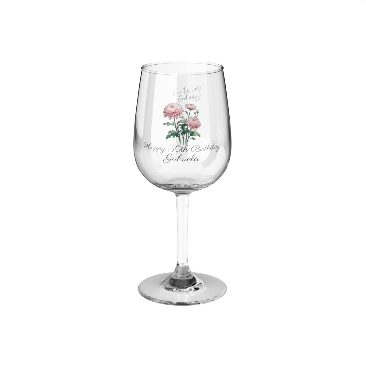 Chrysanthemum-November Quote Personalised Floral Birthday Month Bouquet Wine Glass, Stemless Wine Glass, Whiskey Glass, Rocks Glass