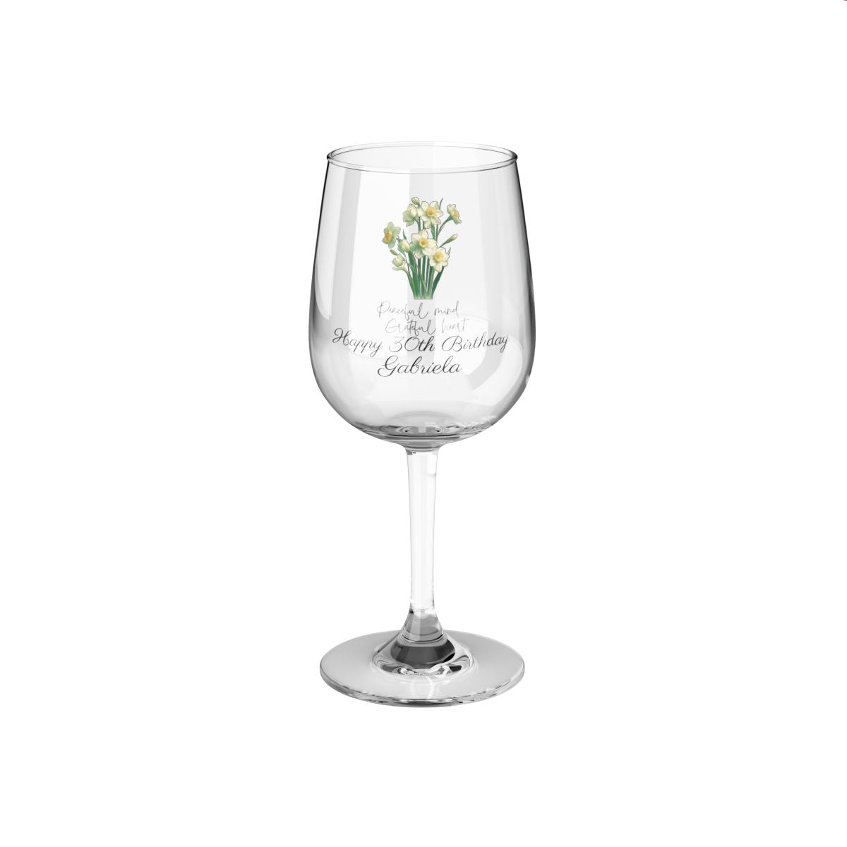 Narcissus-December Quote Personalised Floral Birthday Month Bouquet Wine Glass, Stemless Wine Glass, Whiskey Glass, Rocks Glass