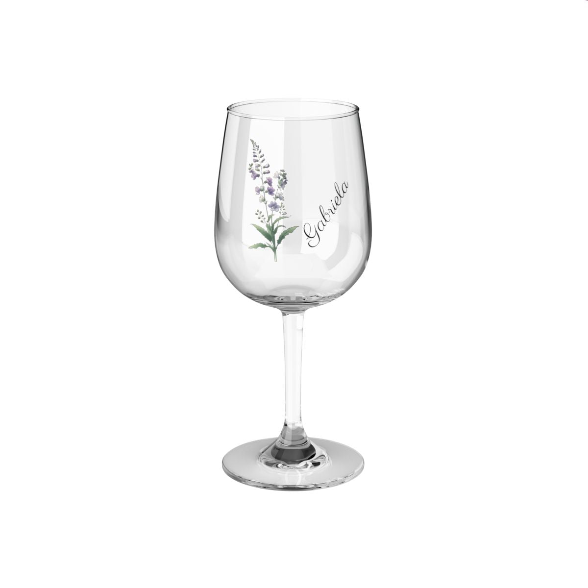 Larkspur July Personalised Floral Birthday Month Bouquet Wine Glass, Stemless Wine Glass, Whiskey Glass, Rocks Glass