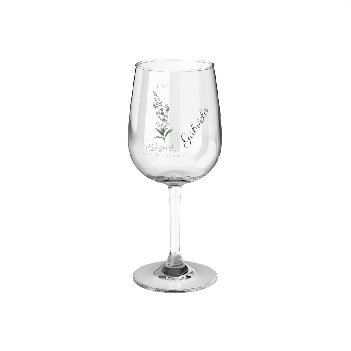 Larkspur-July Personalised Floral Birthday Month Bouquet Wine Glass, Stemless Wine Glass, Whiskey Glass, Rocks Glass