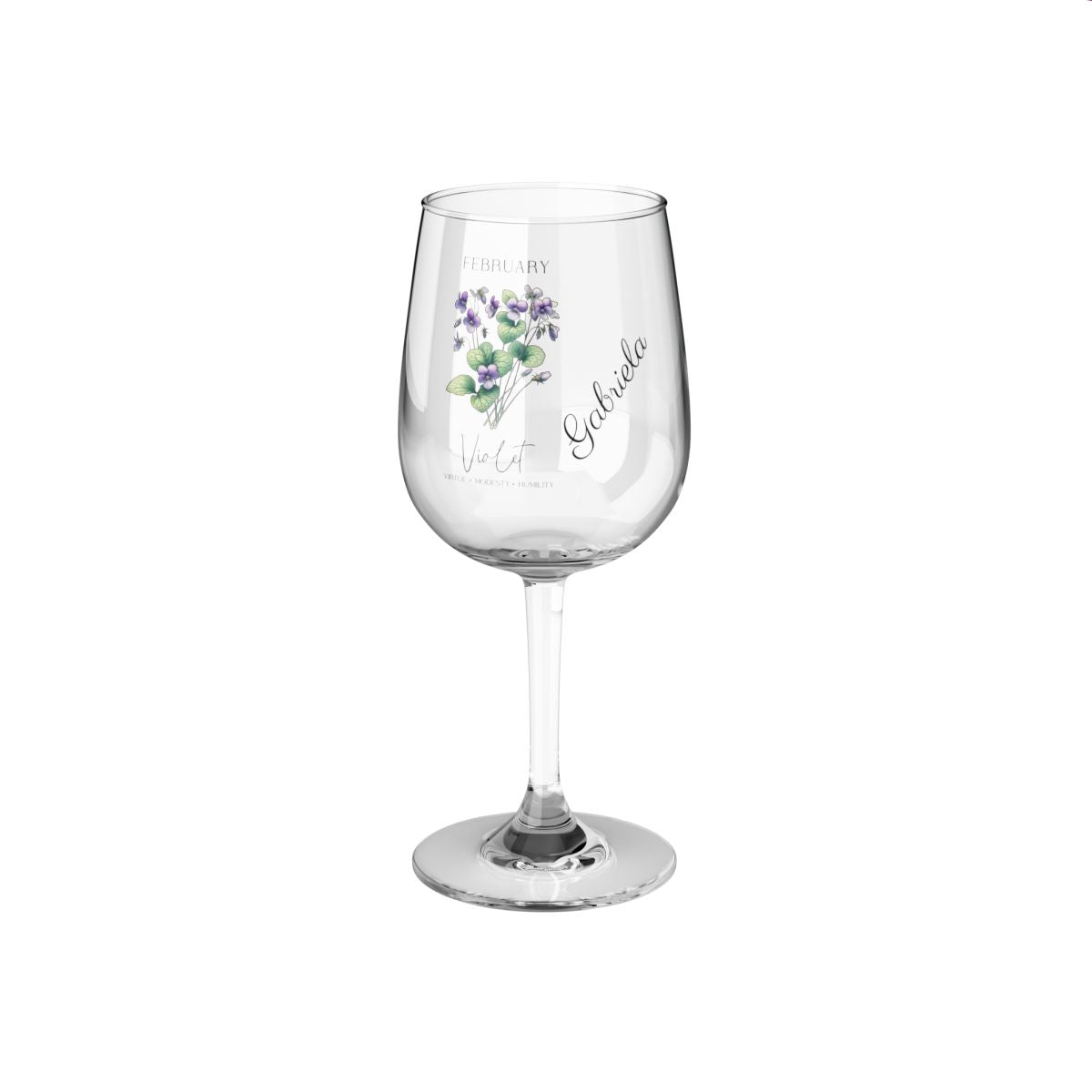 Violet-February Personalised Floral Birthday Month Bouquet Wine Glass, Stemless Wine Glass, Whiskey Glass, Rocks Glass