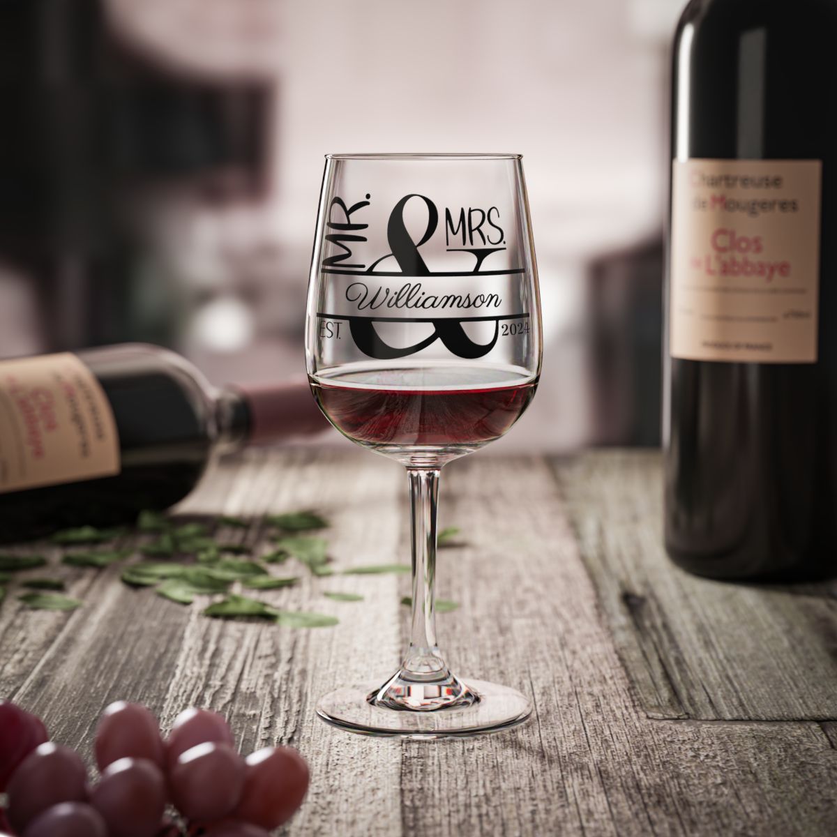 Mr And Mrs-18 Personalised Christmas Mr & Mrs Wine Glass 12oz, Whiskey Glass 6oz, Stemless Wine Glass 11.75oz, Rock Glass 10oz