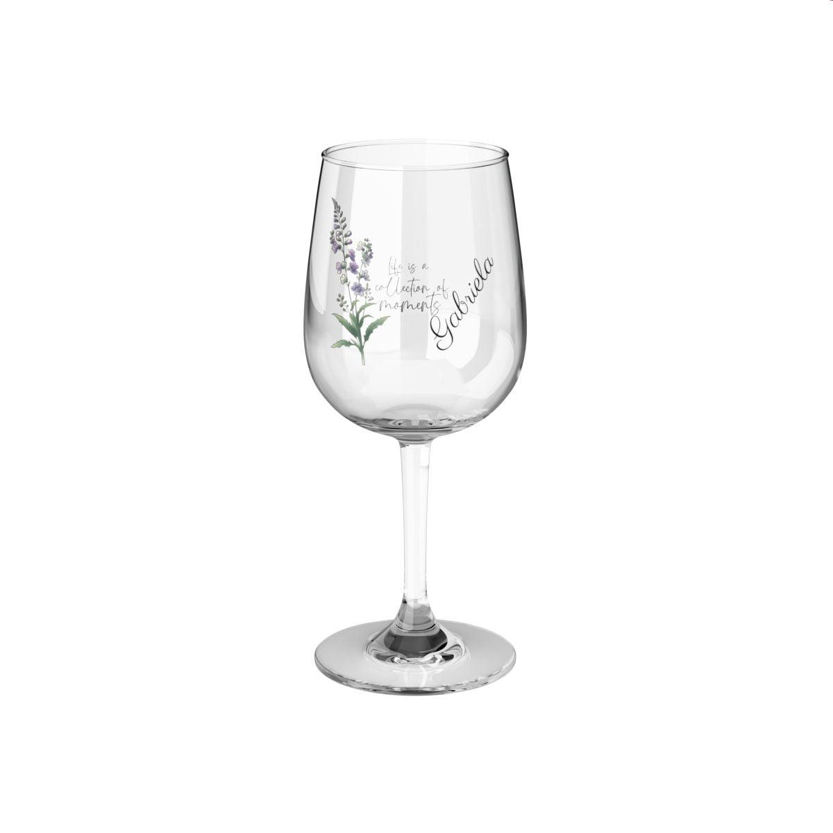 Larkspur-July Quote Personalised Floral Birthday Month Bouquet Wine Glass, Stemless Wine Glass, Whiskey Glass, Rocks Glass