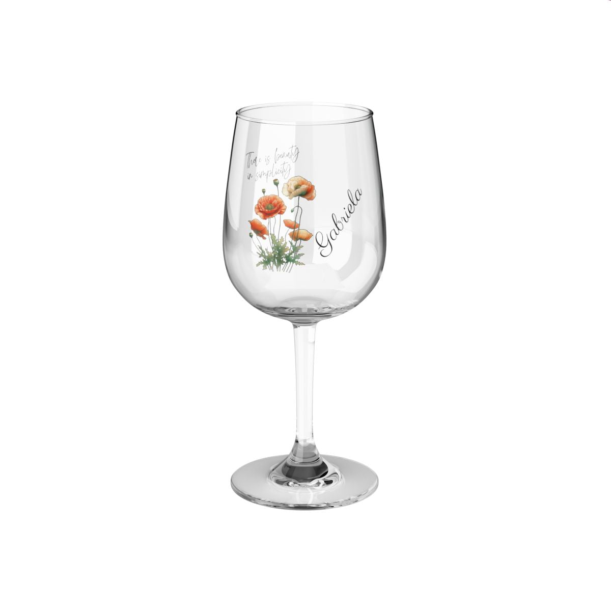 Poppy-August Quote Personalised Floral Birthday Month Bouquet Wine Glass, Stemless Wine Glass, Whiskey Glass, Rocks Glass