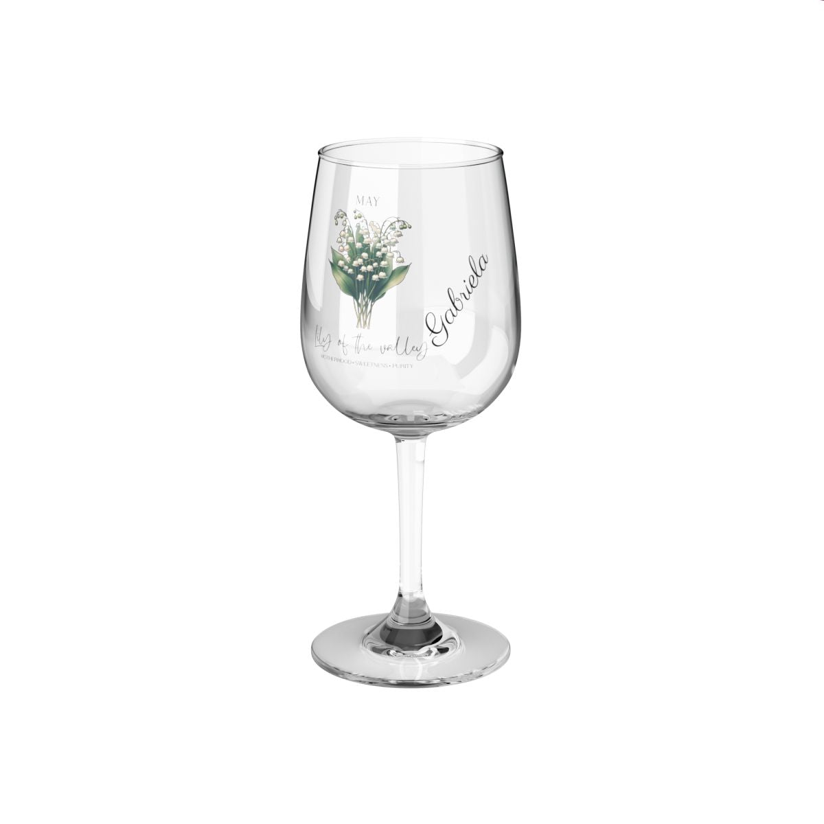 Lily of the valley-May Personalised Floral Birthday Month Bouquet Wine Glass, Stemless Wine Glass, Whiskey Glass, Rocks Glass