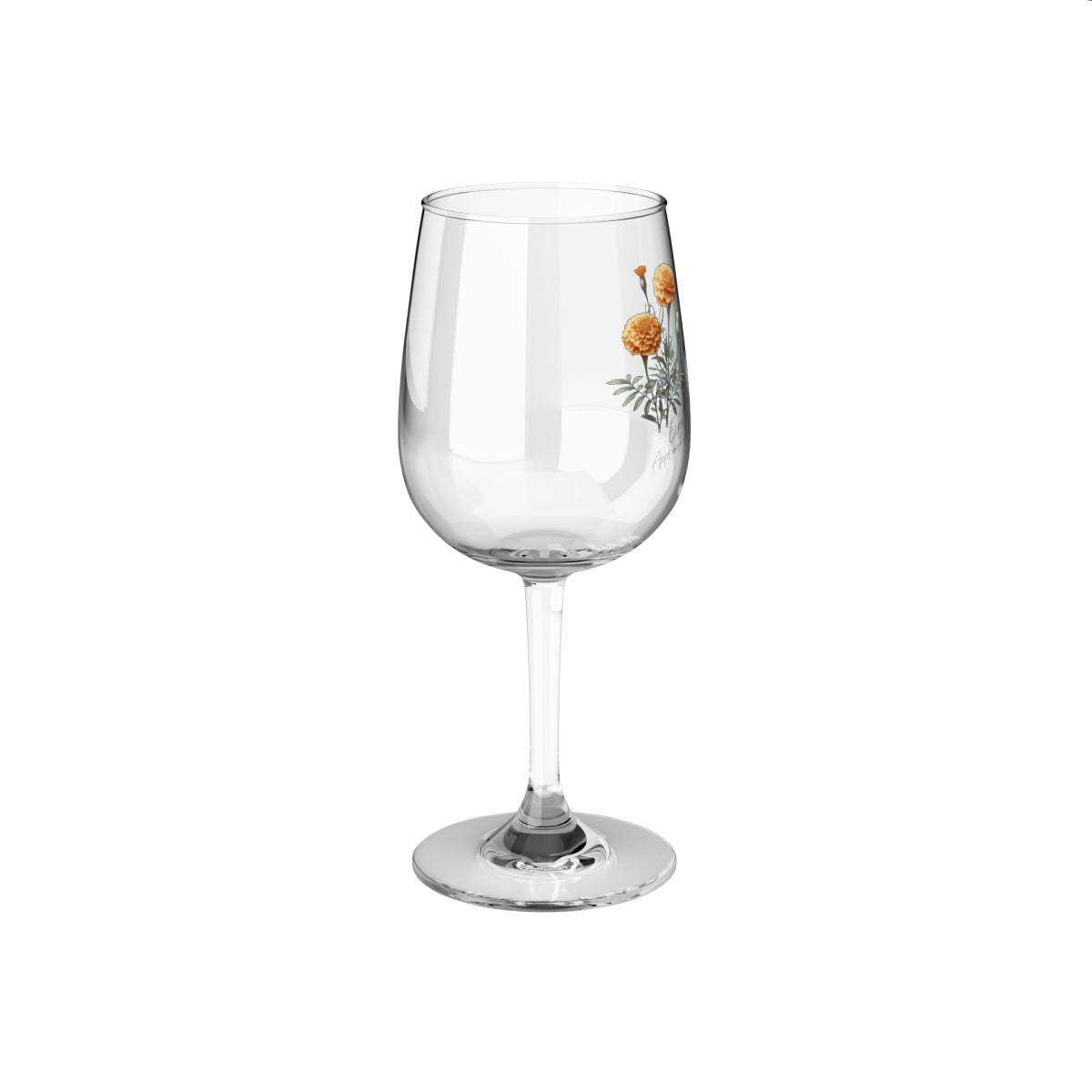 Marigold-October Quote Personalised Floral Birthday Month Bouquet Wine Glass, Stemless Wine Glass, Whiskey Glass, Rocks Glass