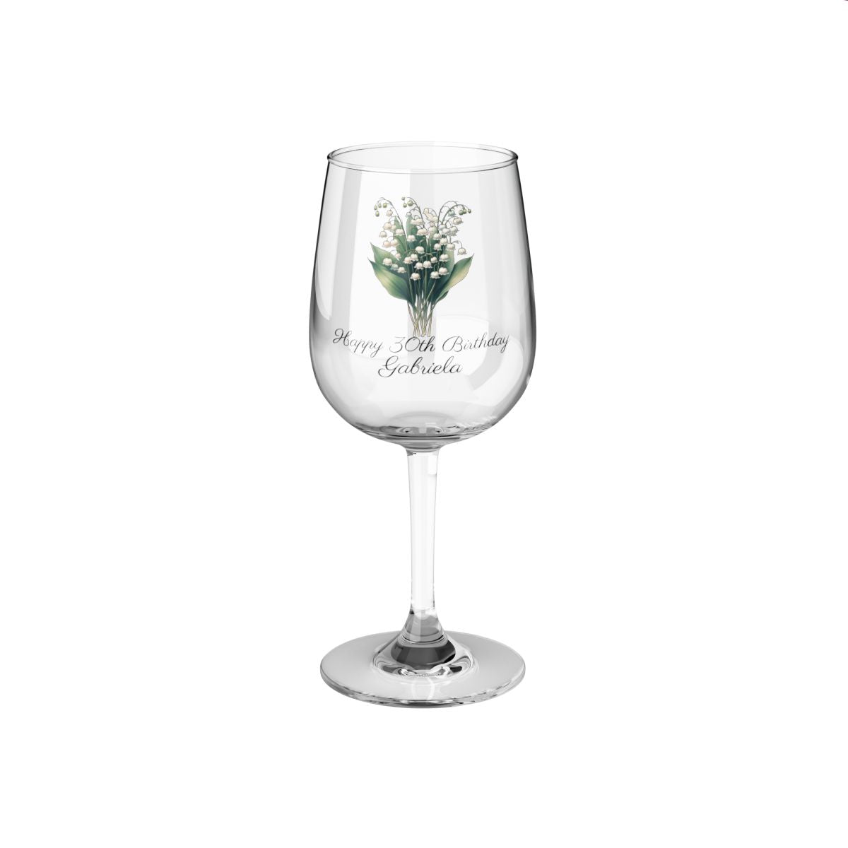 Lily of the valley May Personalised Floral Birthday Month Bouquet Wine Glass, Stemless Wine Glass, Whiskey Glass, Rocks Glass