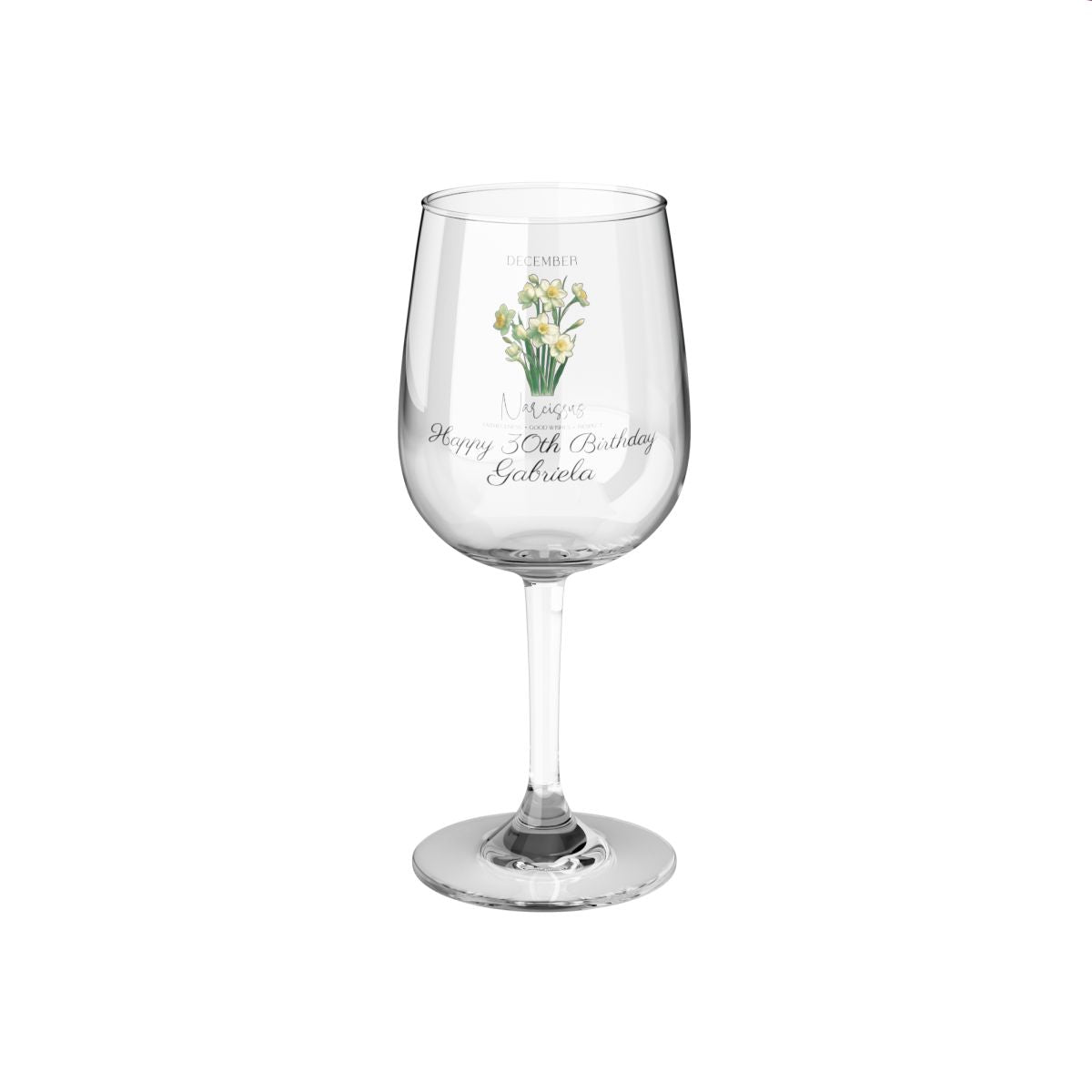 Narcissus-December Personalised Floral Birthday Month Bouquet Wine Glass, Stemless Wine Glass, Whiskey Glass, Rocks Glass