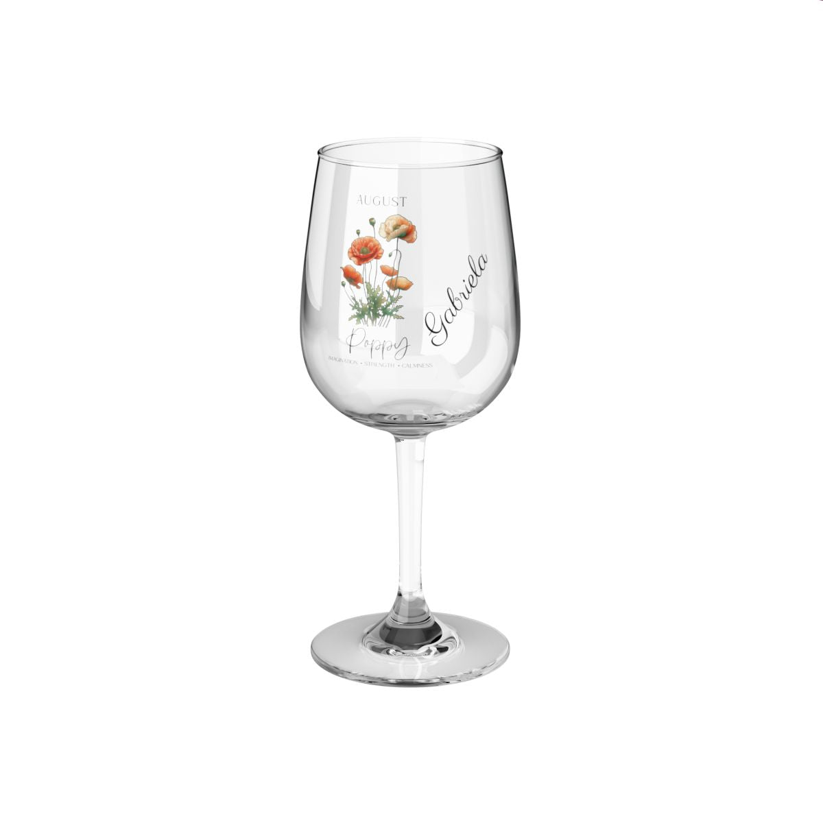 Poppy-August Personalised Floral Birthday Month Bouquet Wine Glass, Stemless Wine Glass, Whiskey Glass, Rocks Glass